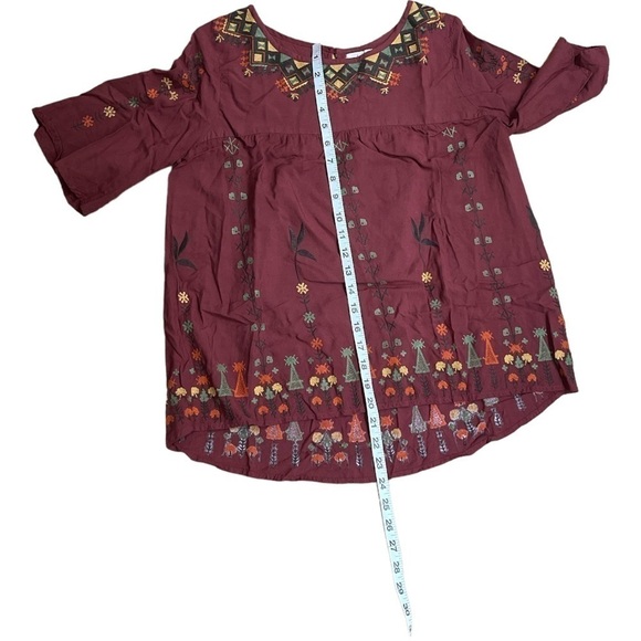 Hagel Embroidered Boho Peasant Top Burgundy Red Size XS - Picture 3 of 6